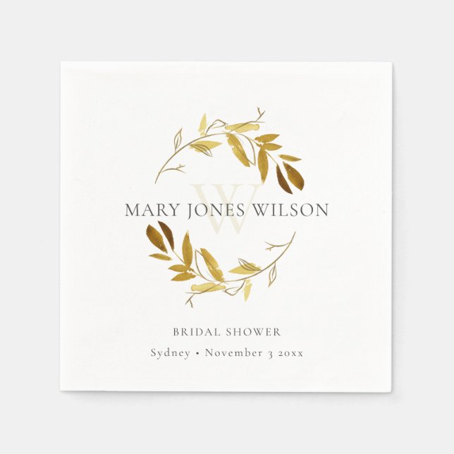 ELEGANTES GOLD GOLD FOLIAGE WREATH BRAUTPARTY SERVIETTE (Vorderseite)
