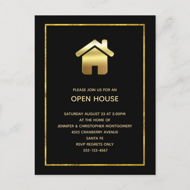 Elegantes Gold Gradient House Symbol Open House Einladungspostkarte (Vorderseite)