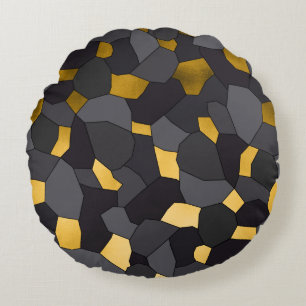 Elegantes Gold, grau und schwarz Mosaik Rundes Kissen