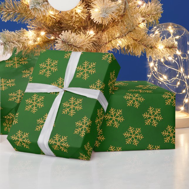 Elegantes Gold Green Glitzer Snowflakes Muster Geschenkpapier (Feiertage)