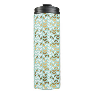 Elegantes Gold Green Leaf Muster Thermosbecher