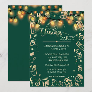 Elegantes Gold Green,Lights Company Weihnachts-Par Einladung