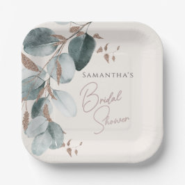 Elegantes Gold Green Sparkline Blätter Brautparty Pappteller