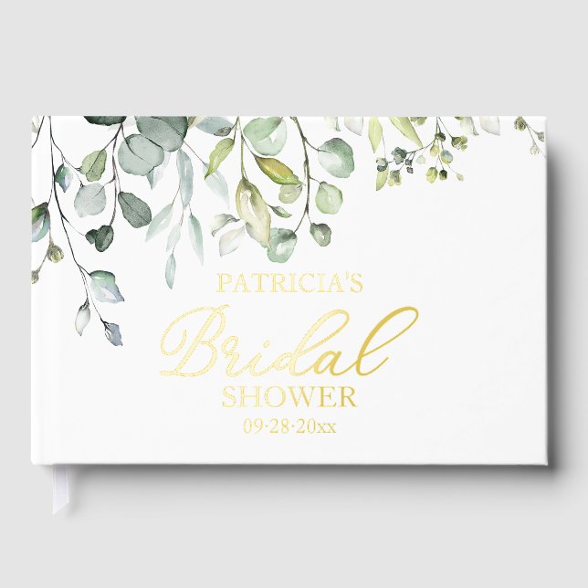 Elegantes Gold Greenery Brautparty Gästebuch (Vorderseite)