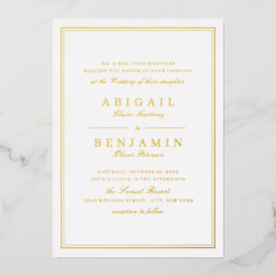 Elegantes Gold grenzt an minimalistische Hochzeit Folieneinladung