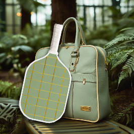 Elegantes Gold Grid und Sage Green Pickleball Schläger