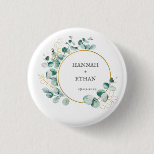 Elegantes Gold Grünzeug Eukalyptus Personalisiert Button