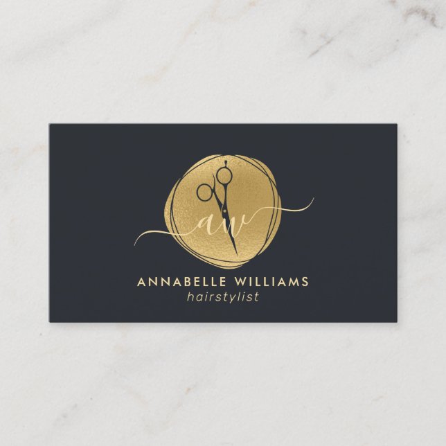 Elegantes Gold-Haarstylist-Logo Visitenkarte (Vorderseite)