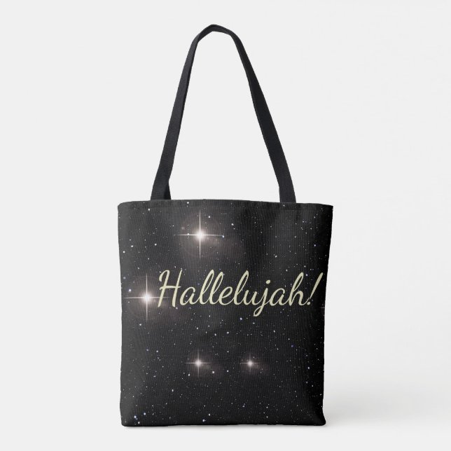 Elegantes Gold 'Hallelujah!' Starry Black Holiday Tasche (Rückseite)