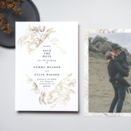 Elegantes Gold Hand Drawn Botanisches Hochzeitssem Save The Date