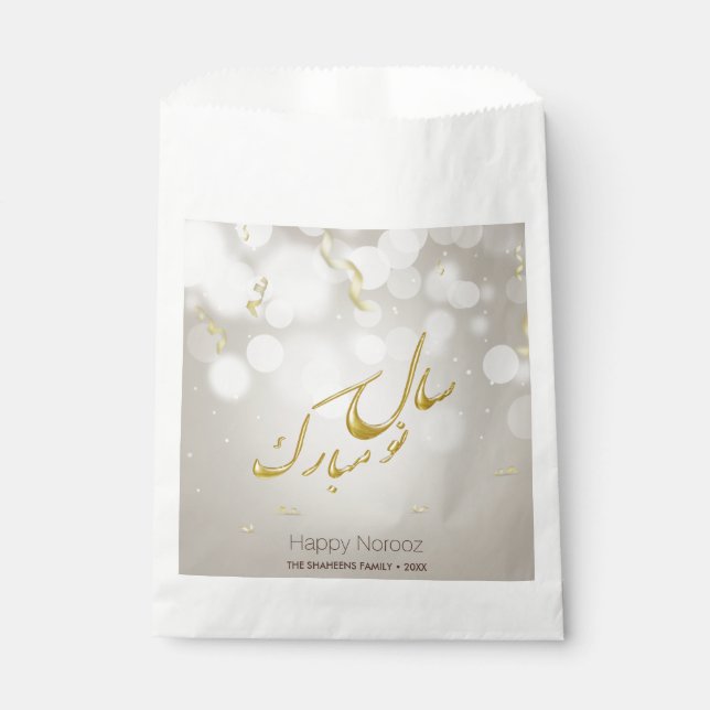 Elegantes Gold Happy Noroz Persian New Year Geschenktütchen (Vorderseite)