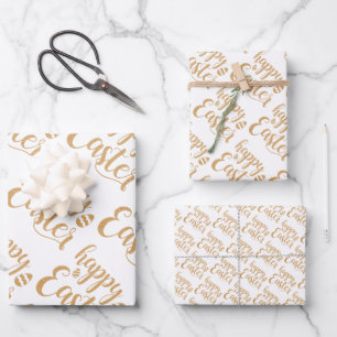 Elegantes Gold Happy Osterfrühlingeier Geschenkpapier Set