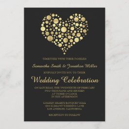 Elegantes Gold Heart Dusty Black Wedding Einladung