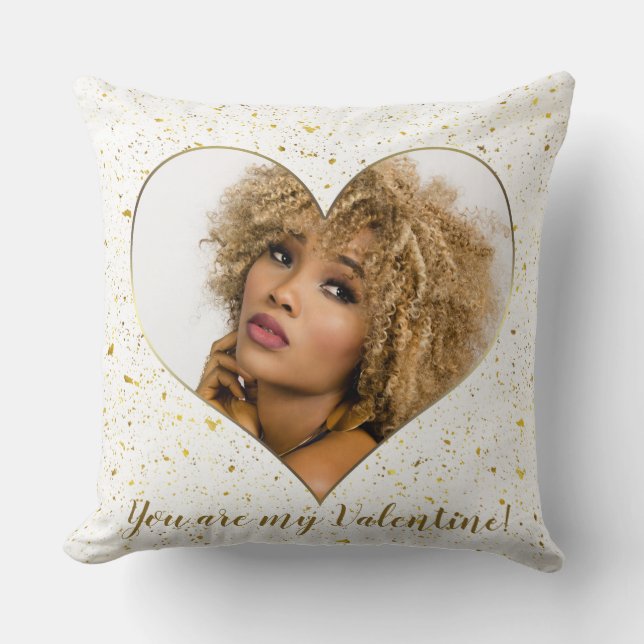 Elegantes Gold Heart Frame Valentine's Day Foto Kissen (Vorderseite)