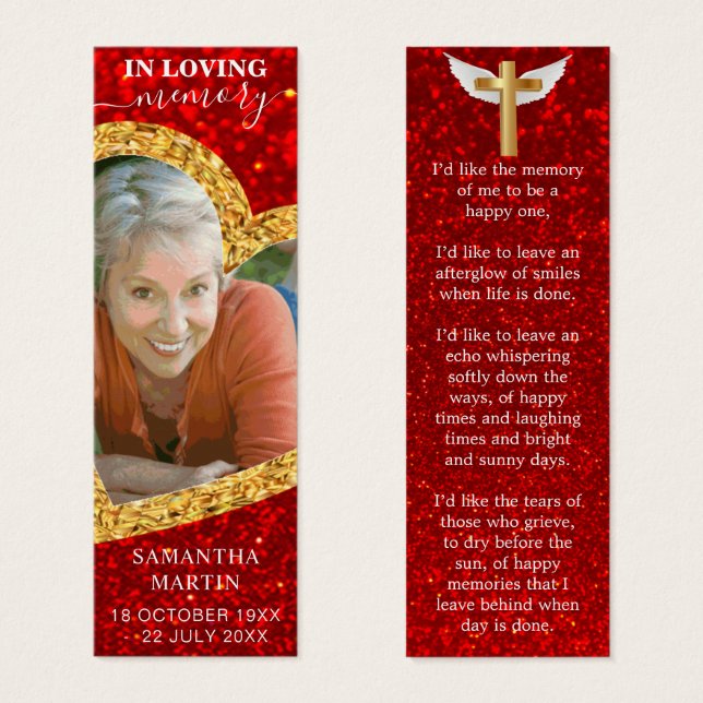 Elegantes Gold Heart Memorial Gedicht Beerdigung L (Vorne & Hinten)