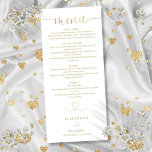 Elegantes Gold Heart Script Hochzeitsessen Menükarte<br><div class="desc">Dieses elegante Hochzeitsmenü mit Goldene Herzensschrift kann mit Ihren Informationen in der schicken Typografie personalisiert werden. Entwickelt von Thisisnotme©</div>