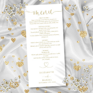 Elegantes Gold Heart Script Hochzeitsessen Menükarte