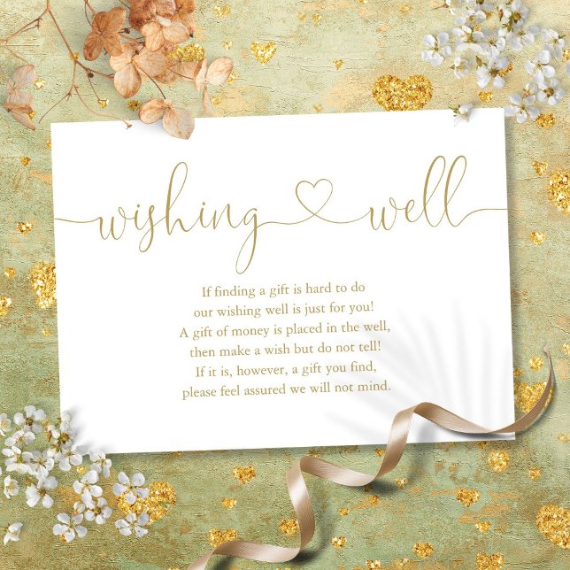 Elegantes Gold Heart Script wünscht gute Hochzeit Begleitkarte (Elegant Gold Heart Script Wishing Well Wedding Enclosure Card)