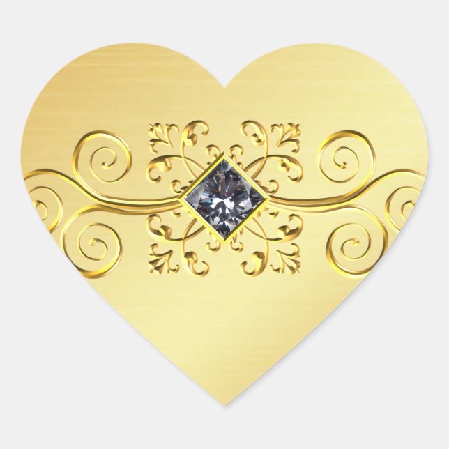 Elegantes Gold Heart Sticker, Diamant Scroll Foto Herz-Aufkleber (Vorderseite)