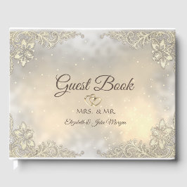 Elegantes Gold Hearts Lace Wedding Gästebuch