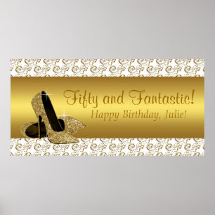 Elegantes Gold High Heel Geburtstagsparty Banner Poster