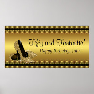 Elegantes Gold High Heel Geburtstagsparty Banner Poster