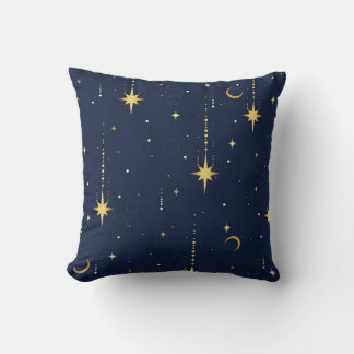 Elegantes Gold Himmel Mond & Sterne Nahtloses Must Kissen