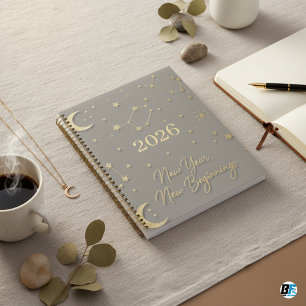 Elegantes Gold Himmelgrau Neues Jahr Planer