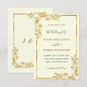 Elegantes Gold Hochzeit Einladung Golden Blätter