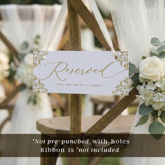 Elegantes Gold Hochzeit reserviert Stuhl oder Row- (Elegant vintage gold wedding reserved card to hang on chairs - Ribbon not included.)