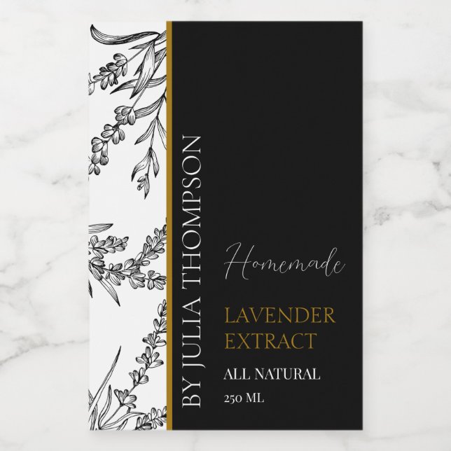 Elegantes Gold Homemade Lavendel Extract Label Weinetikett (Einzelnes Label)