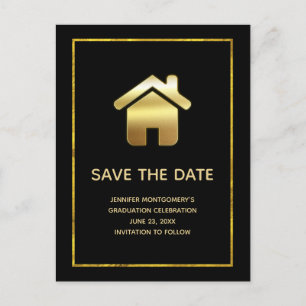 Elegantes Gold House Icon Real Anwesen Save the Da Einladungspostkarte