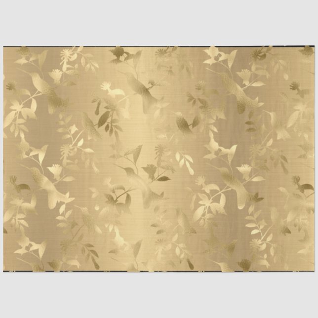 Elegantes Gold Hummingbirds Tissue Paper Seidenpapier (Vorderseite)