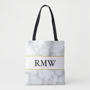 Elegantes Gold Imitats Weißes Marmor-Initialen Mon Tasche