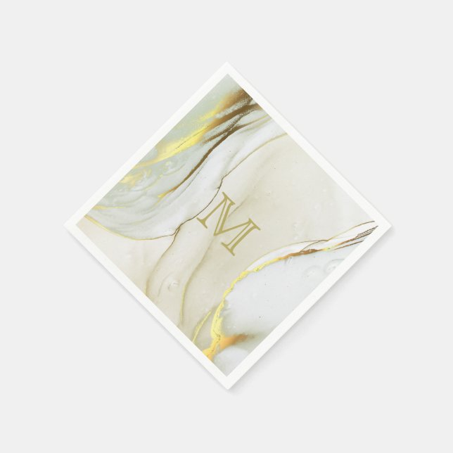 Elegantes Gold Ink Abstraktes Muster Monogramm Serviette (Ecke)