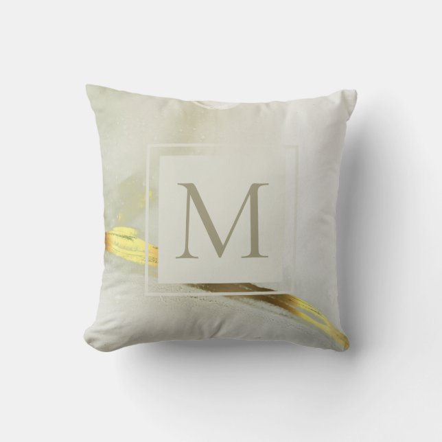 Elegantes Gold Ink Monogramm Abstrakt Kissen (Vorderseite)