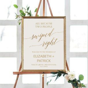 Elegantes Gold Ivory Swiped Right Wedding Willkomm Poster