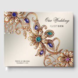 Elegantes Gold Jewel Blume Gästebuch