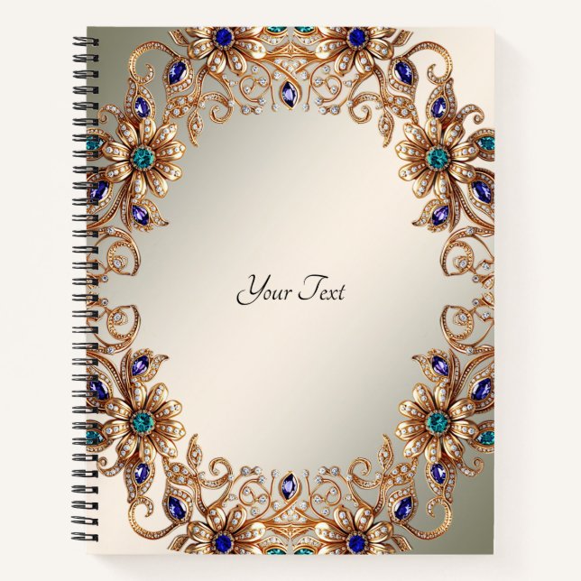 Elegantes Gold Jewel Blume Notebook Notizbuch (Vorderseite)
