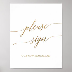 Elegantes Gold-Kalligrafie-Bitte-Unterschreiben-Pl Poster