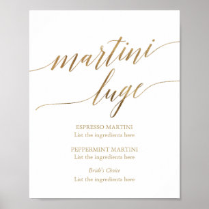 Elegantes Gold-Kalligrafie-Hochzeits-Martini-Luge Poster