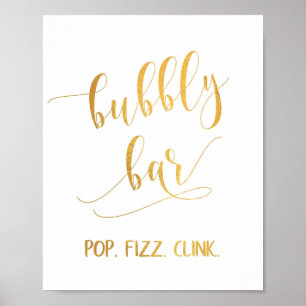 Elegantes Gold-Kalligrafie-Party-Bubble-Bar-Schild Poster