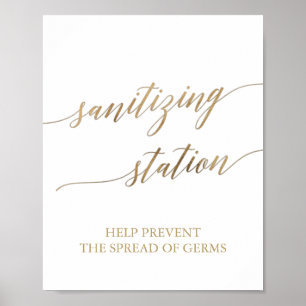 Elegantes Gold-Kalligrafie-Schild für Desinfektion Poster