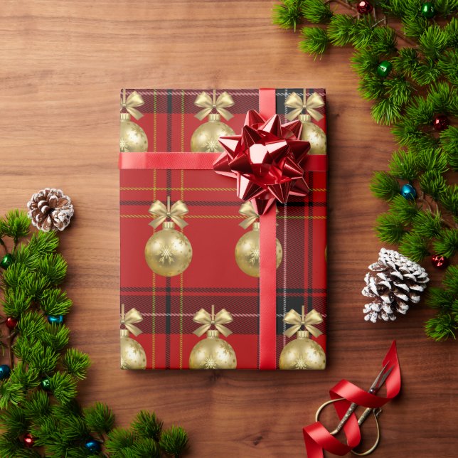 Elegantes Gold & Kariertes Weihnachtsgeschmack Geschenkpapier (Feiertagsgeschenk)