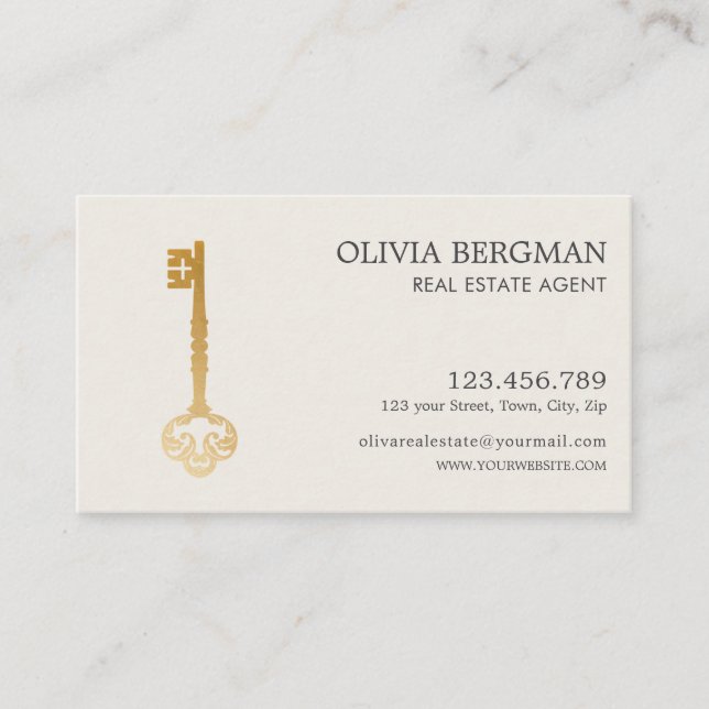 Elegantes Gold Key Berufliches Real Anwesen Visitenkarte (Vorderseite)