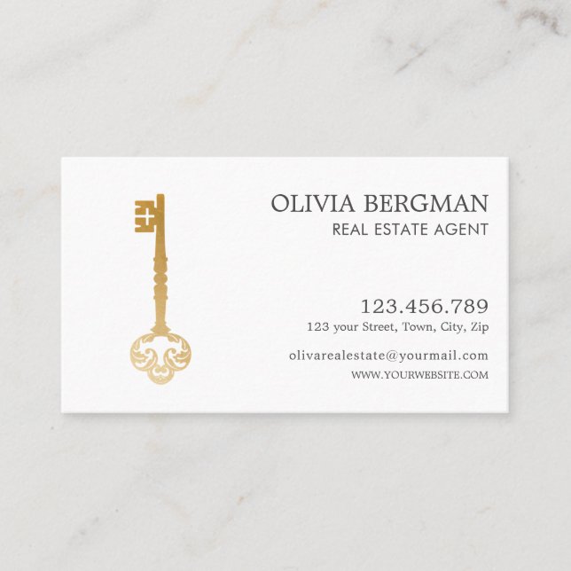 Elegantes Gold Key Berufliches Real Anwesen Visitenkarte (Vorderseite)