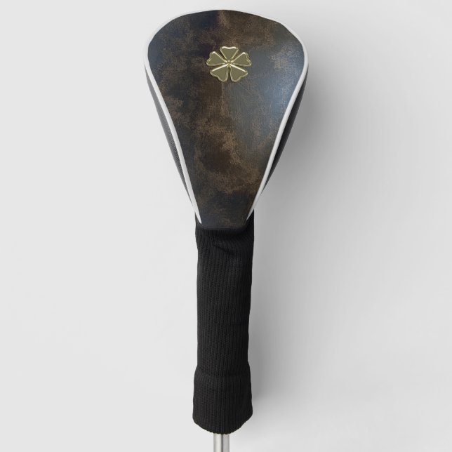 Elegantes Gold Kleeblatt, Lederlook Golf Headcover (Vorderseite)