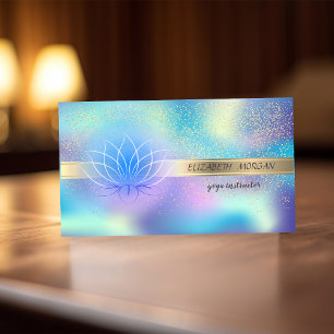 Elegantes Gold Konfetti, Lotos, Blau Holografisch Visitenkarte