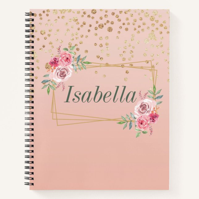 Elegantes Gold Konfetti und Rahmen Spiral Notebook Notizbuch (Vorderseite)