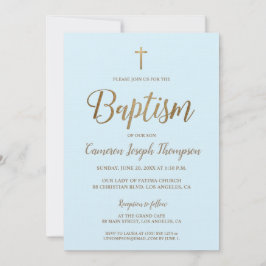 Elegantes Gold kreuz Blaue Taufe Einladung